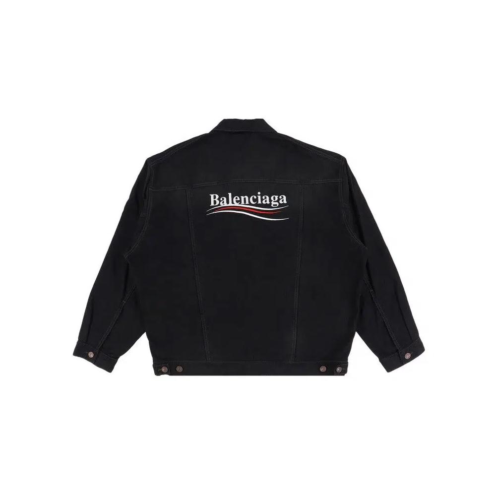 Джинсовые куртки Balenciaga Embroidered Political Logo Denim Jacket «Black» 2