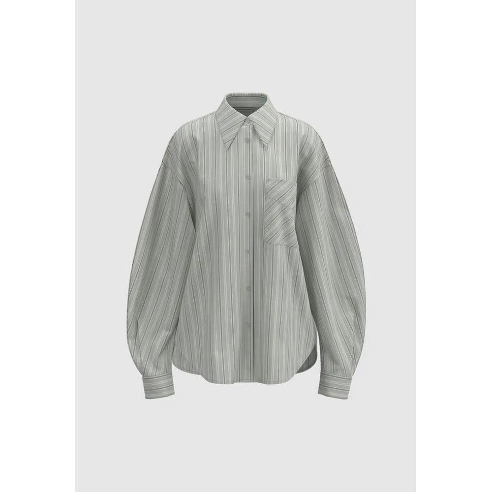 Свободная оверсайз рубашка с карманом в полоску 6