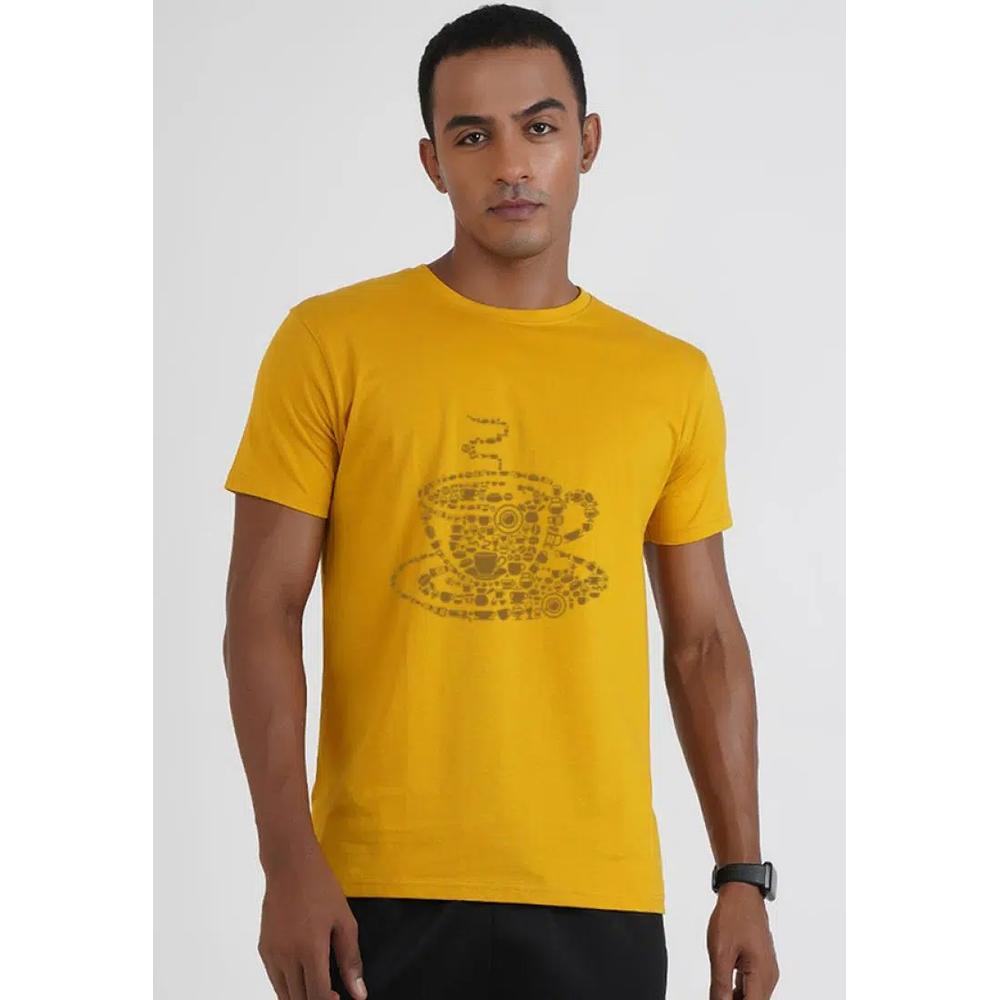 Футболка с принтом Coffee Graphic Yellow Cotton Short Sleeve Regular Fit 1