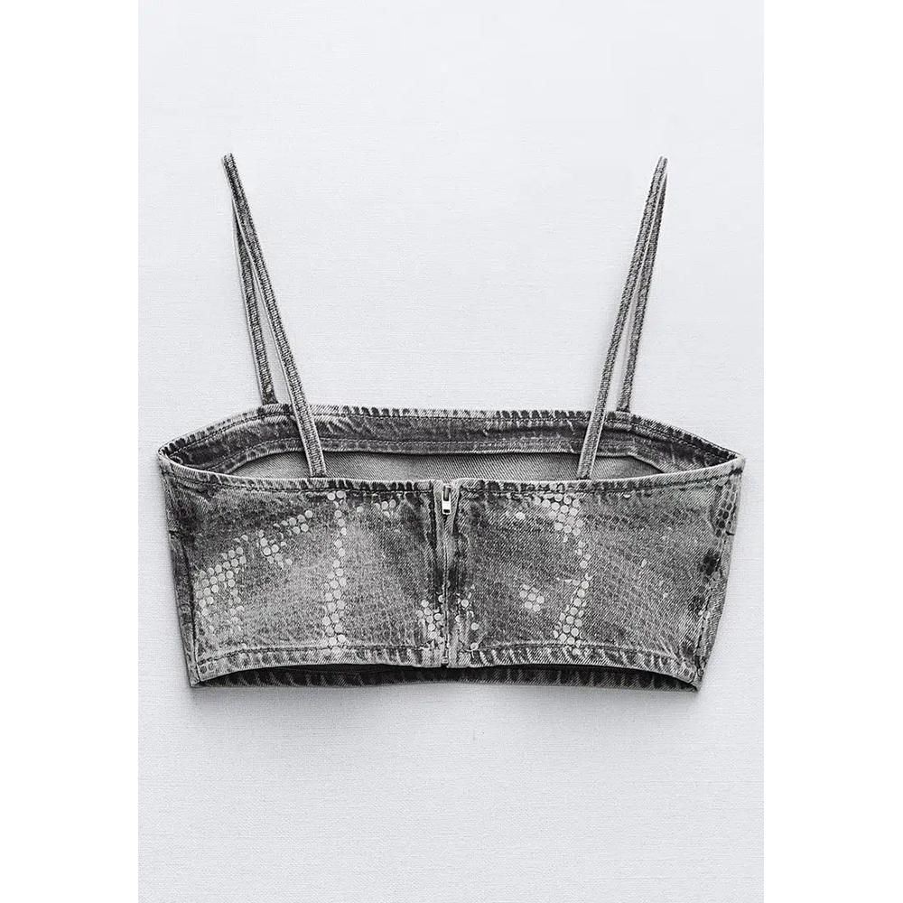 Джинсовый топ с пайетками и фольгой 2