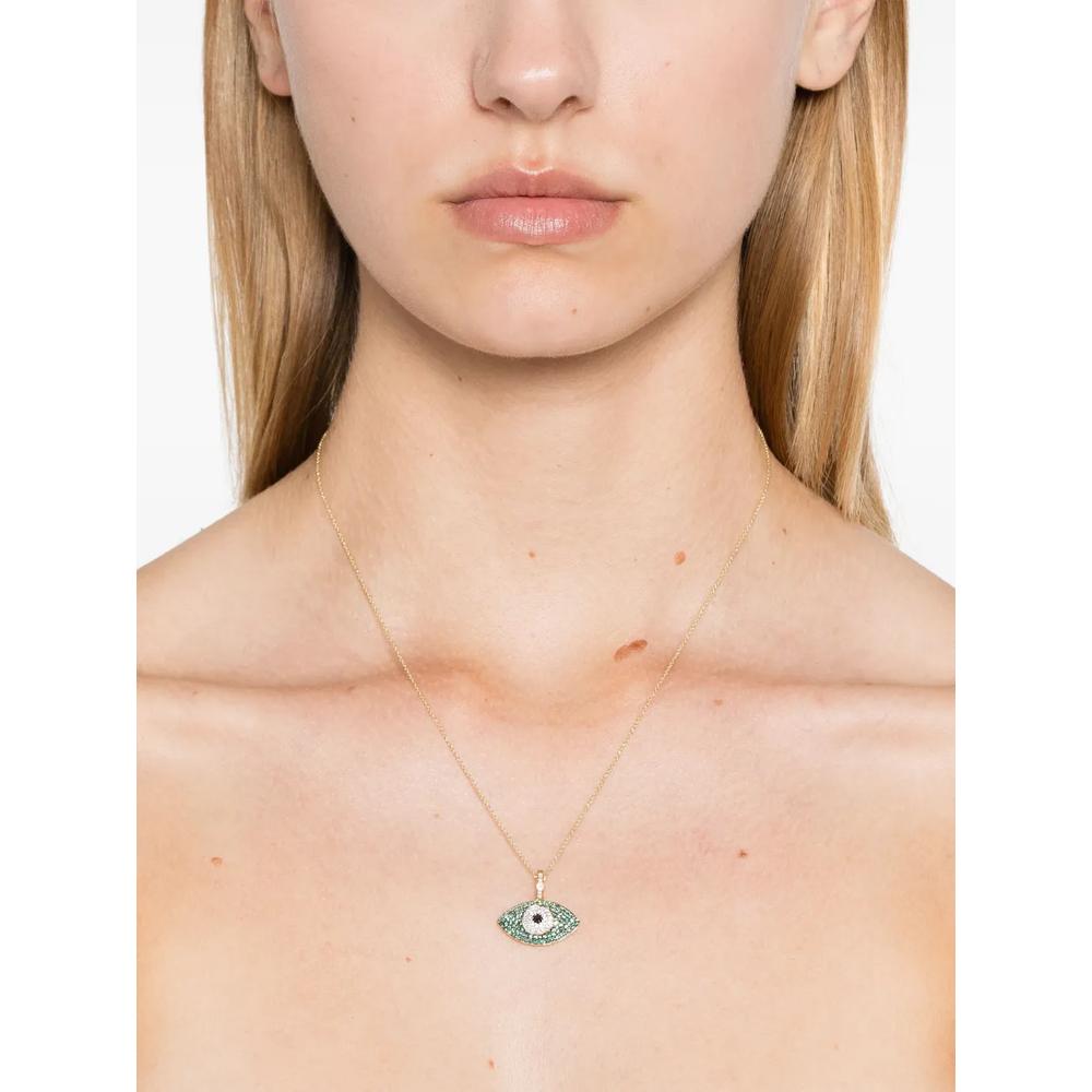 Колье Puffy Evil Eye из желтого золота с бриллиантами и изумрудом 2