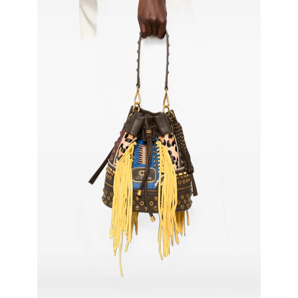 Jungle fringe-trimmed studded bucket bag 2