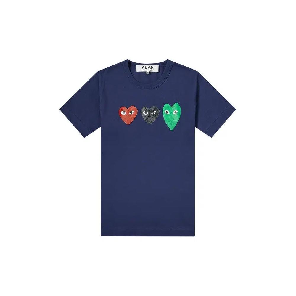 Футболки Comme des Garçons Короткий рукав Футболка Play с тремя сердцами 'Темно-синий' 1