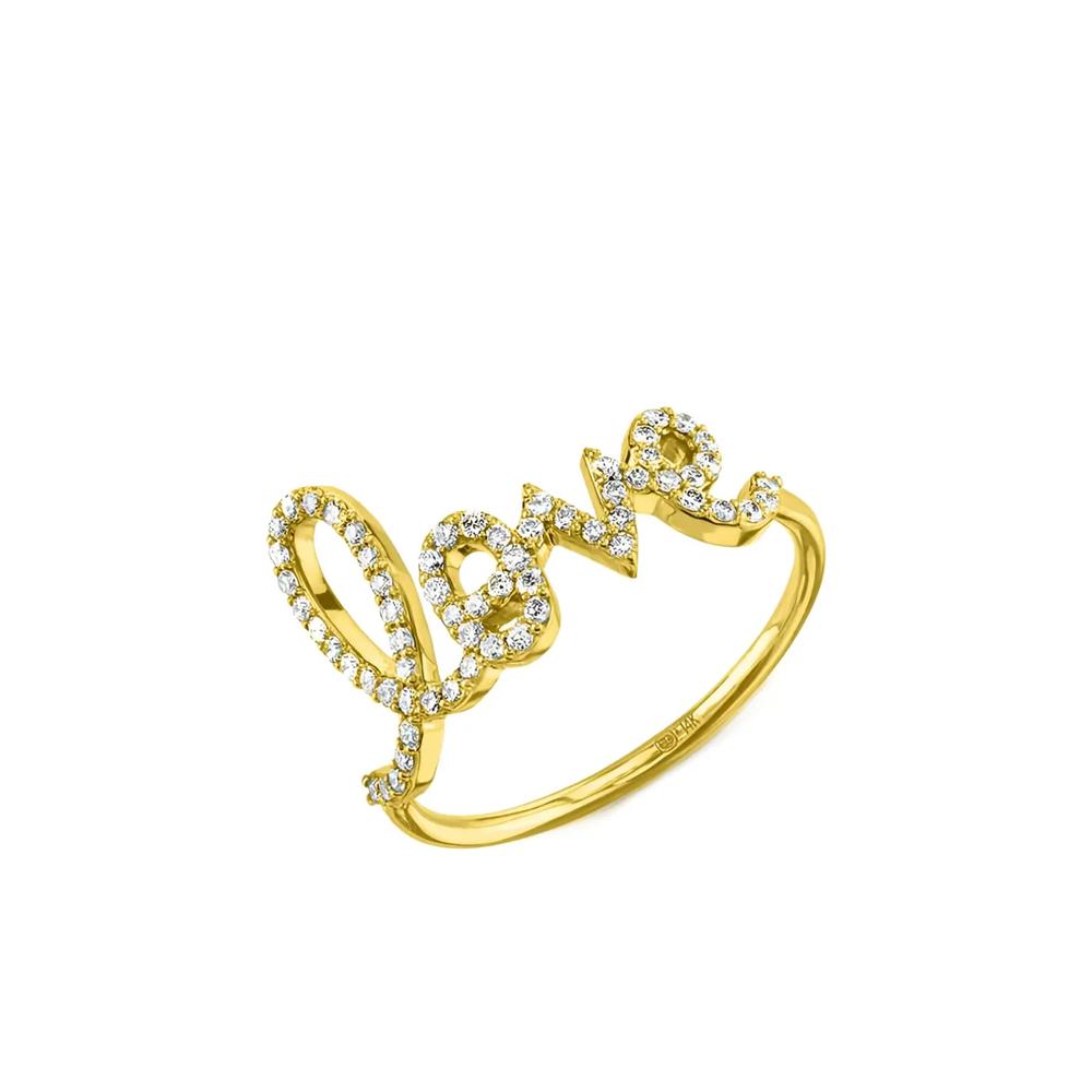 Кольцо Love Script из желтого золота с бриллиантами 1