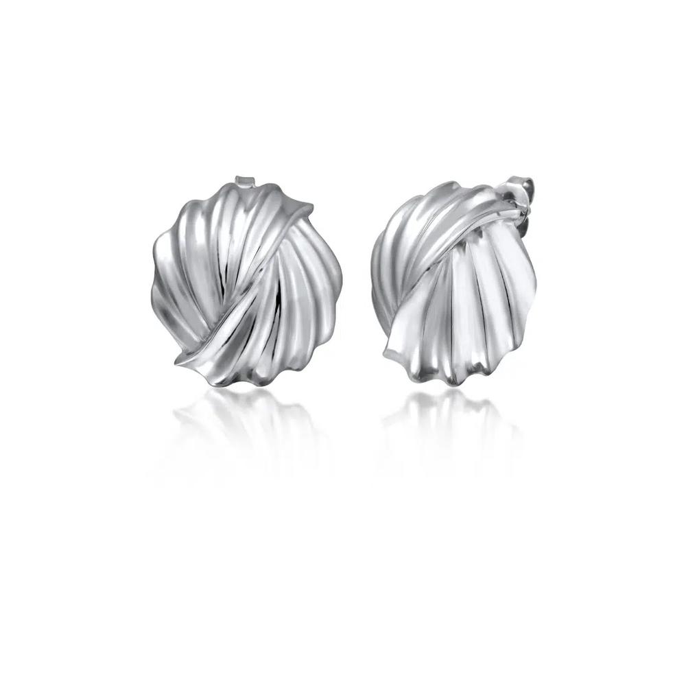 Серьги-пусеты с диском из витой ленты – серебро 925 1