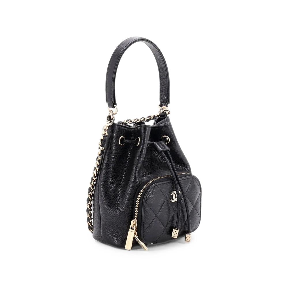 Business Affinity Top Handle Drawstring Quilted Caviar Mini bucket bag 3