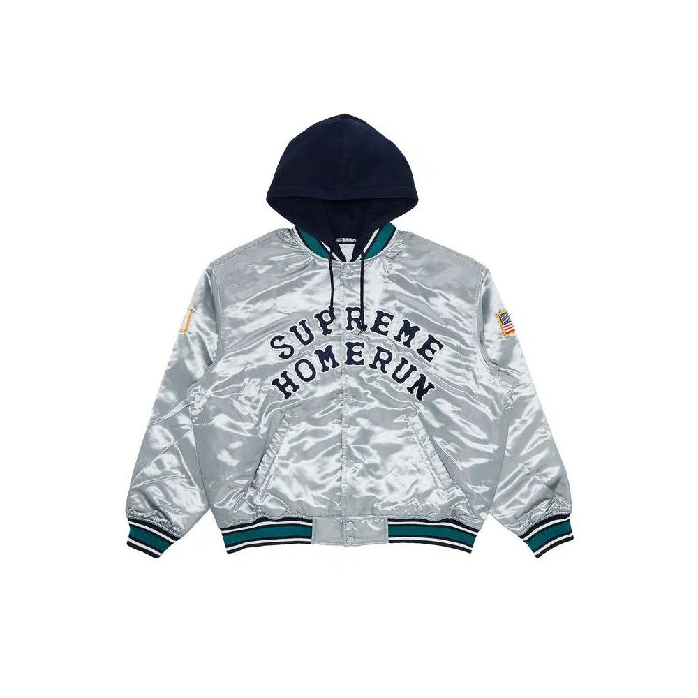 Варсити-куртки Supreme x Homerun Satin Hooded Varsity Jacket 'Silver' 1