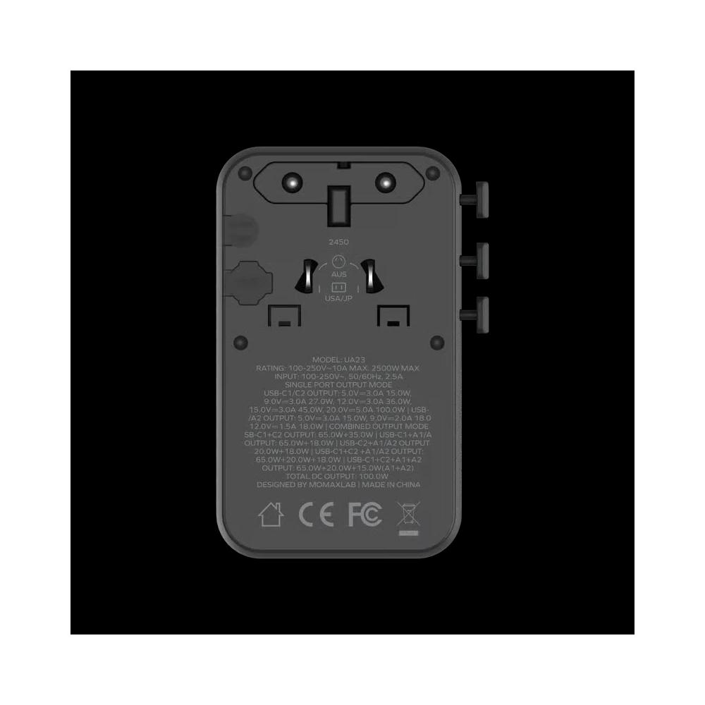 Momax 1-WORLD² 100W двойной AC четыре USB GaN универсальный переходной адаптер - титан 3