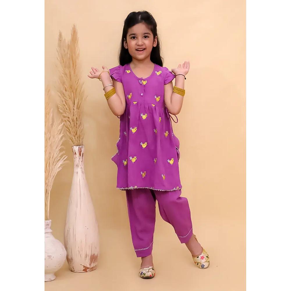 The Mom Store Jhilmil Детский вышитый курта-сет для девочек - Фиолетовый 7