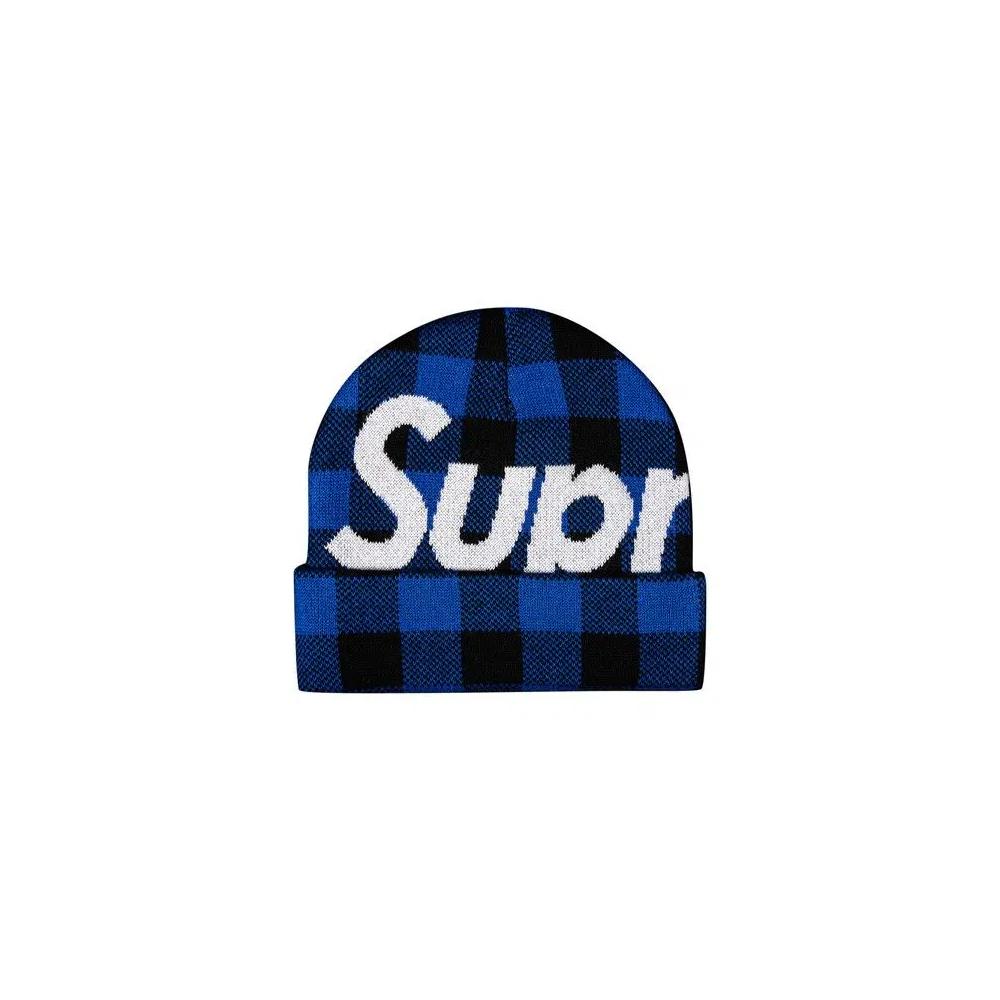 Шапки-бини Supreme Big Logo Beanie «Синяя клетка» 1