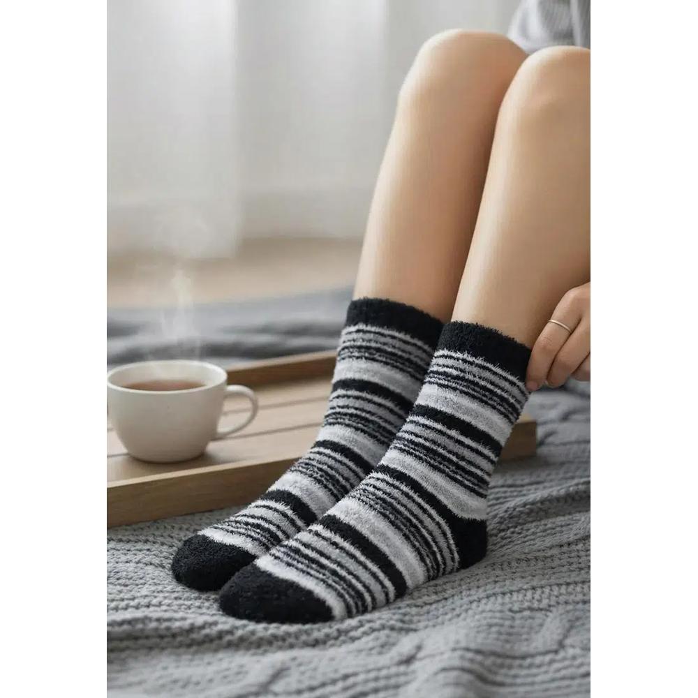 Двухслойные носки с сердечками Ecru-Black Thmaw26Co14 4