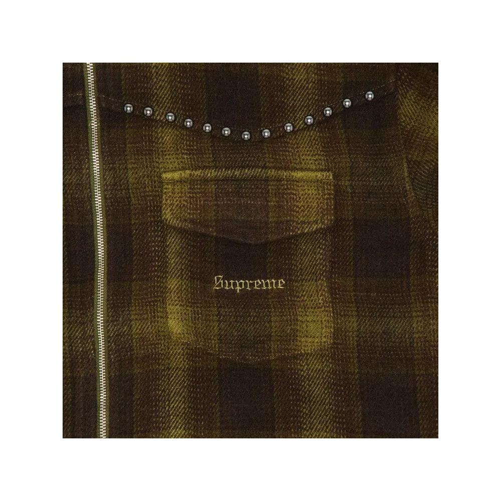 Топы Supreme Studded Shadow Plaid Zip Up Shirt 'Olive' 3