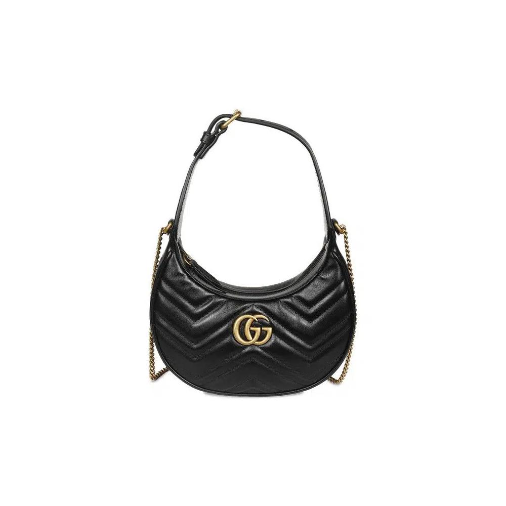 Сумки с ручкой Gucci GG Marmont Half-Moon-Shaped Mini Bag 'Неро' 1