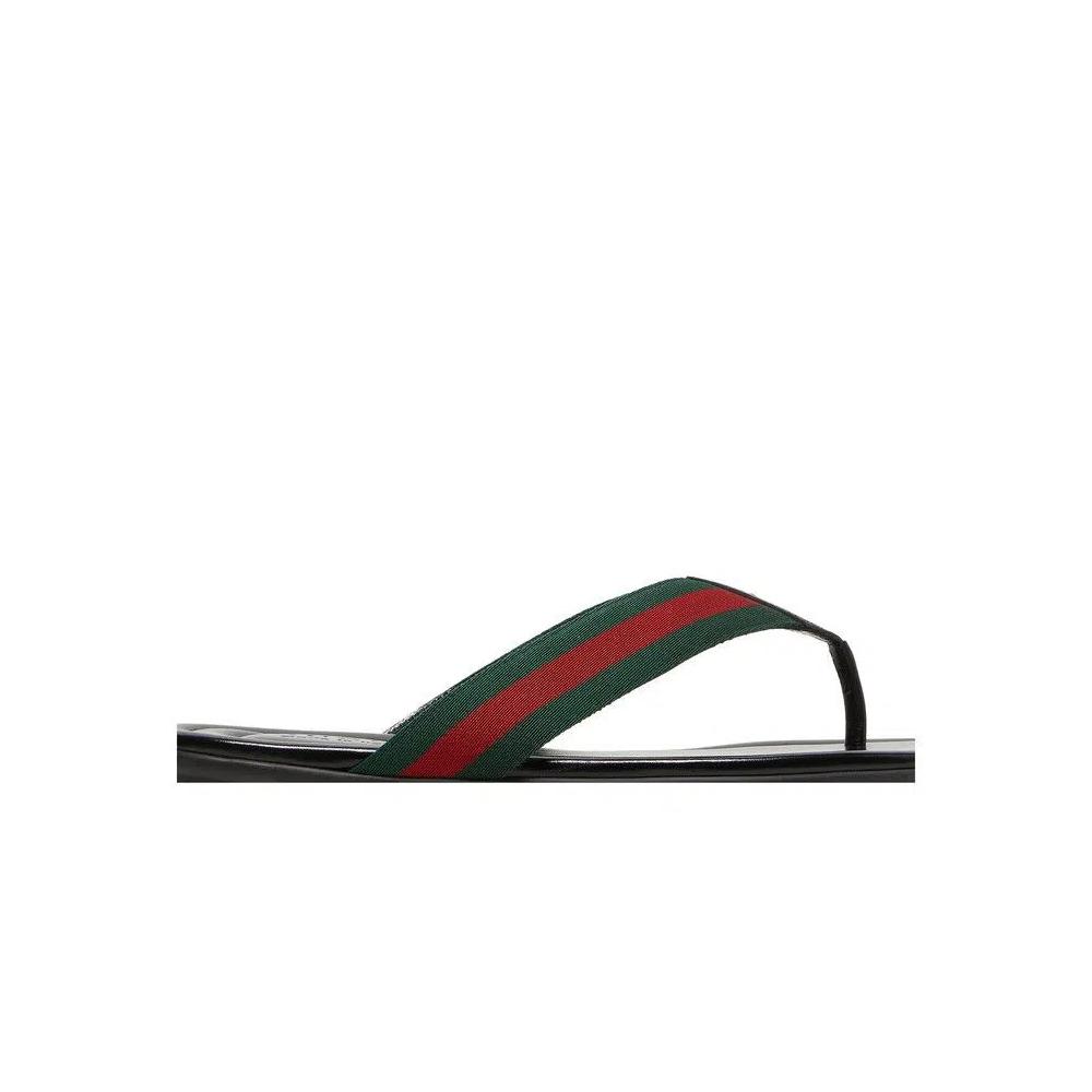 Шлепанцы Gucci Leather Web Thong 'Black' 2