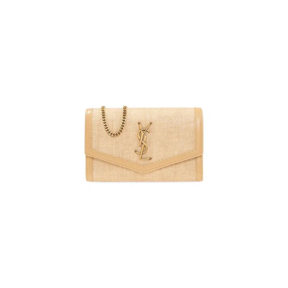Сумка через плечо Saint Laurent Uptown Raffia Wallet On Chain 'Натуральный бежевый' 1
