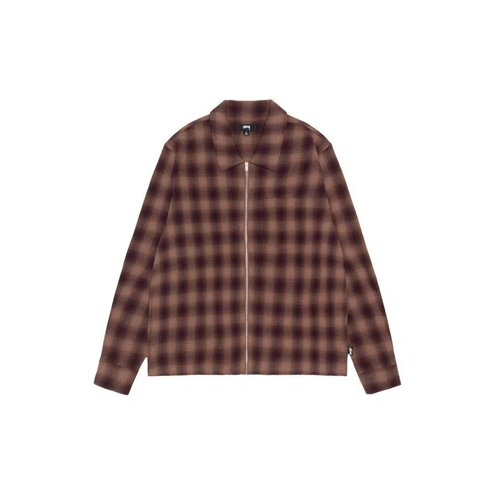 Фланелевые рубашки Stussy скрученная пряжа клетчатая рубашка-зип 'Brown' 1