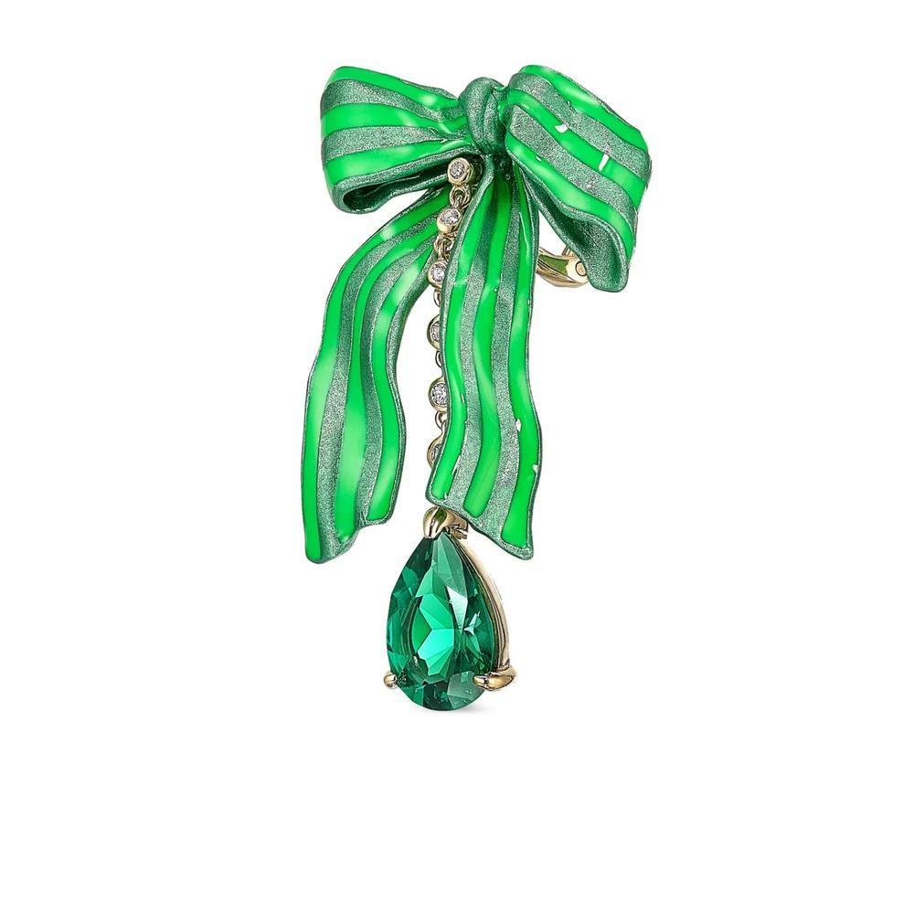 Серьги Bardot Bow из белого золота с бриллиантами и изумрудами 2