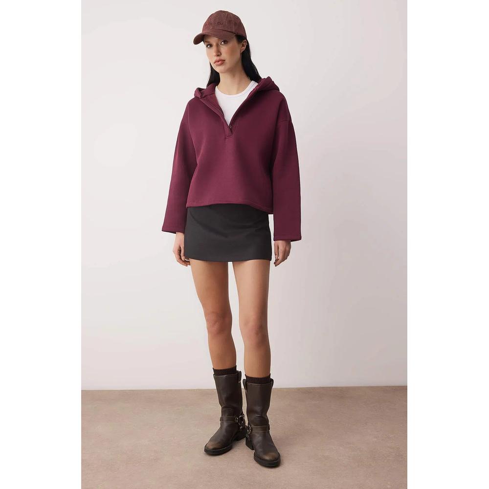 Сливовый толстый флисовый полузамок Oversized K капюшон вязаный свитшот Twoaw26Sw00060 2