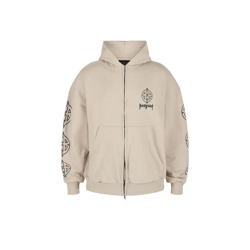 Худи Balenciaga Metal Bb Stencil Zip-Up Hoodie 'Light Beige Black' 1