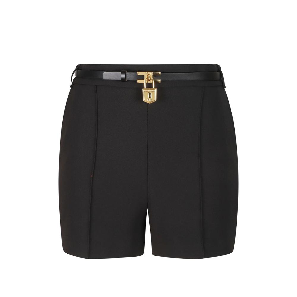 padlock-detail belted shorts 1