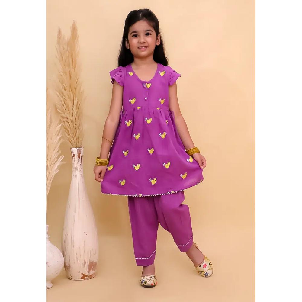 The Mom Store Jhilmil Детский вышитый курта-сет для девочек - Фиолетовый 4