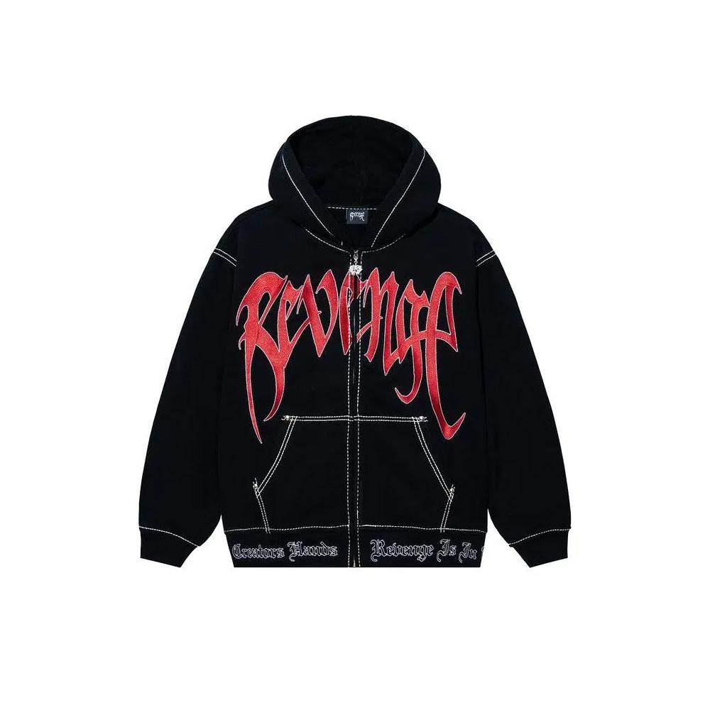 Топы Revenge Contrast Embroidered Zip Hoodie 'Black/Red' 1