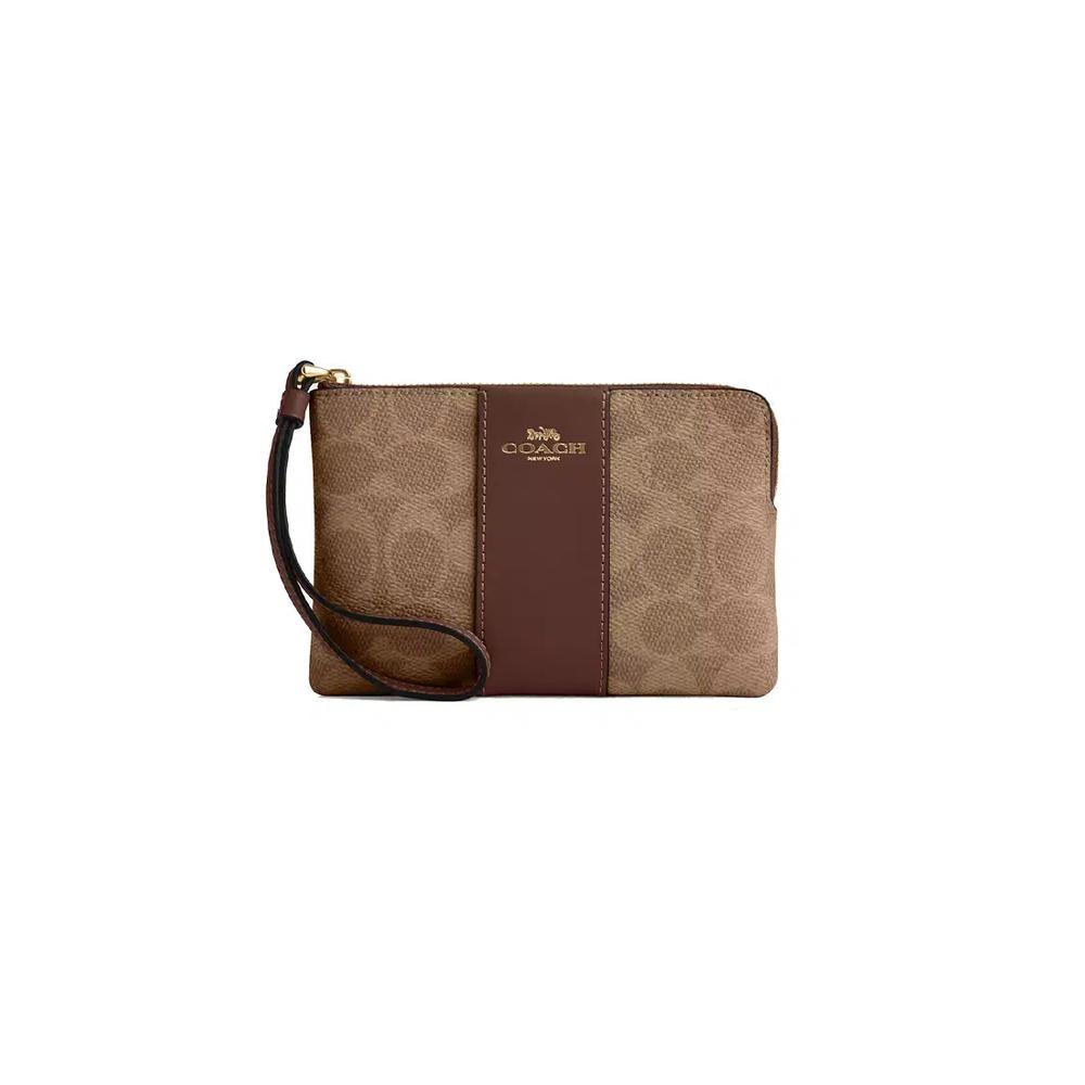 Кошелек-клатч на молнии из фирменного канваса с полоской, цвет Tan/Brown CW854 1