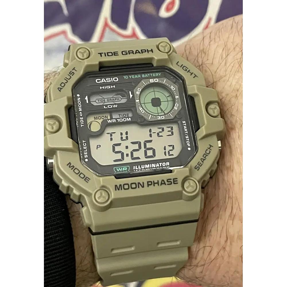 Мужские цифровые часы WS-1700H-5A Армированный зеленый ремешок из смолы Спортивные часы 6