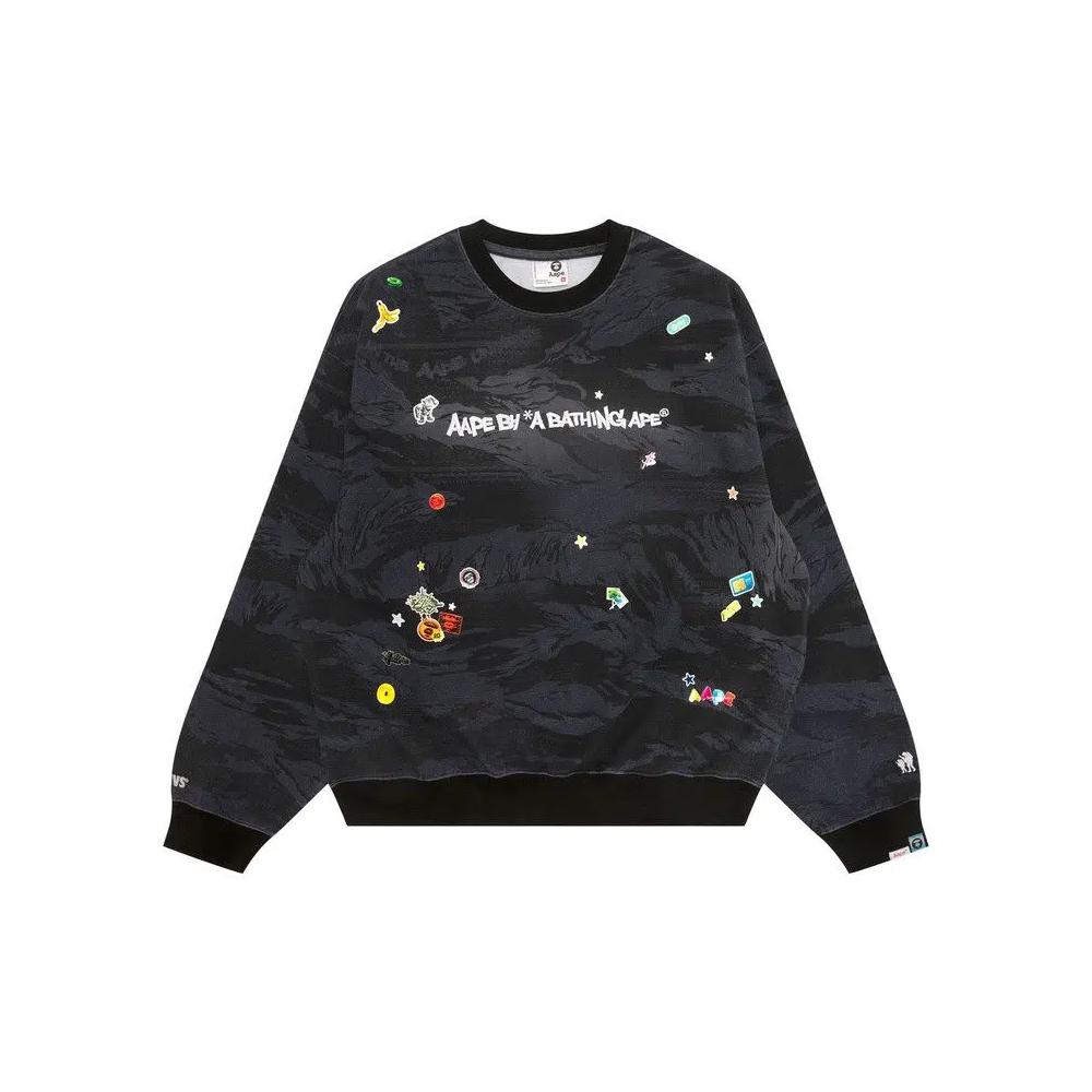 Свитшоты AAPE Sticker Print Crew Neck Sweatshirt 'Black/Grey' 1
