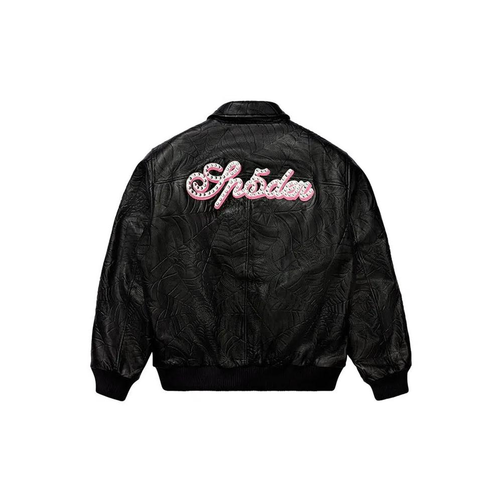 Кожаные куртки Sp5der Debossed Web Leather Jacket «Black» 2
