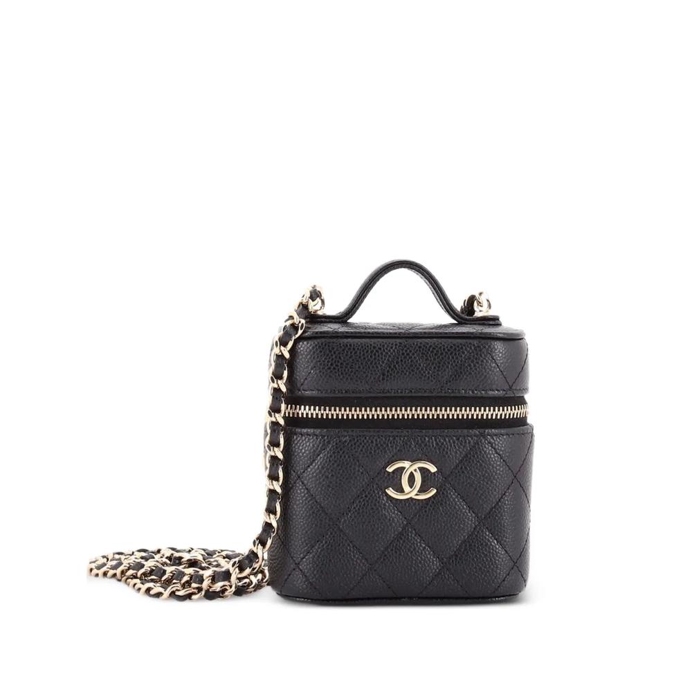 Маленькая сумка через плечо Handle with Care Vanity Case with Chain Quilted Caviar 1
