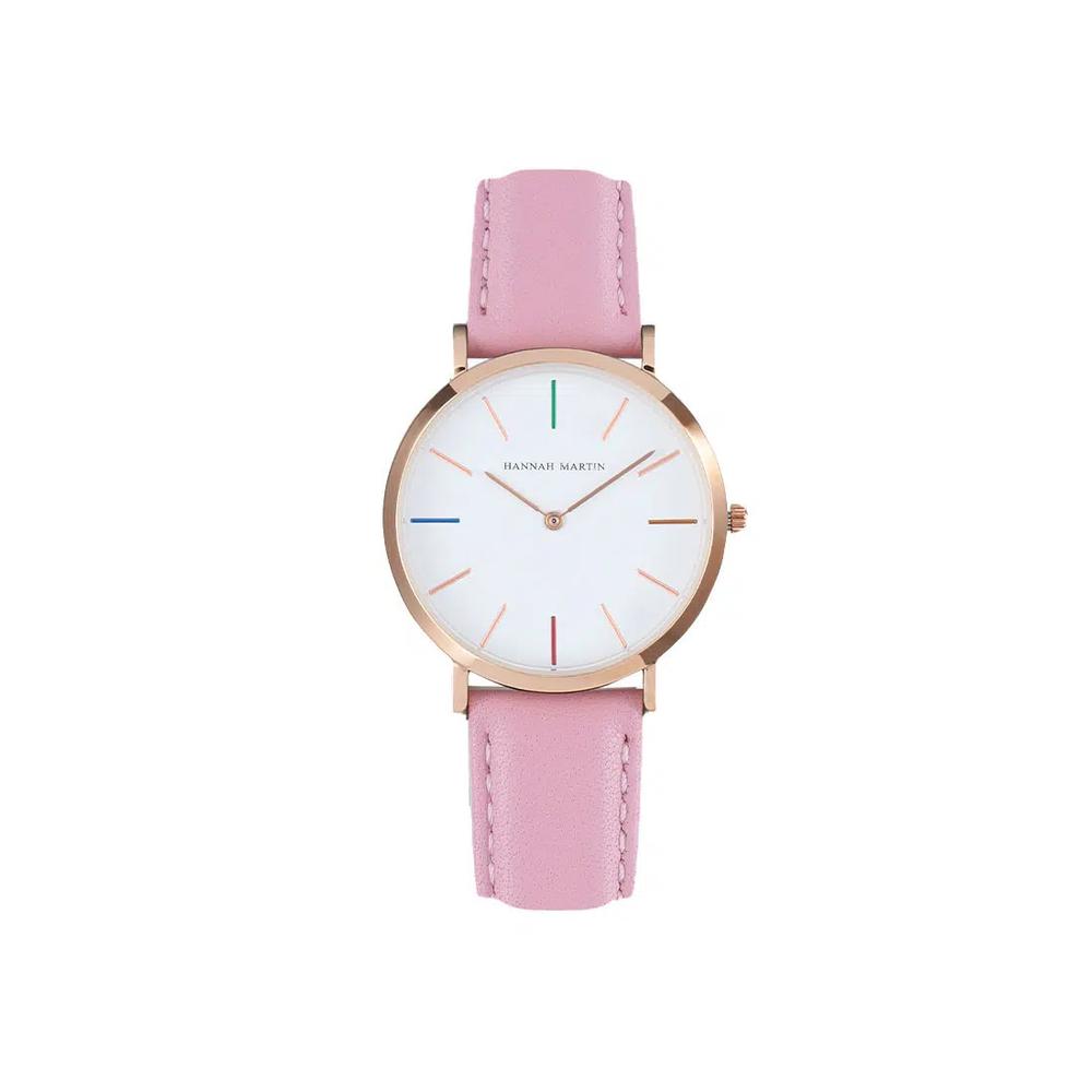 Hue Pink Женские кожаные кварцевые часы 1