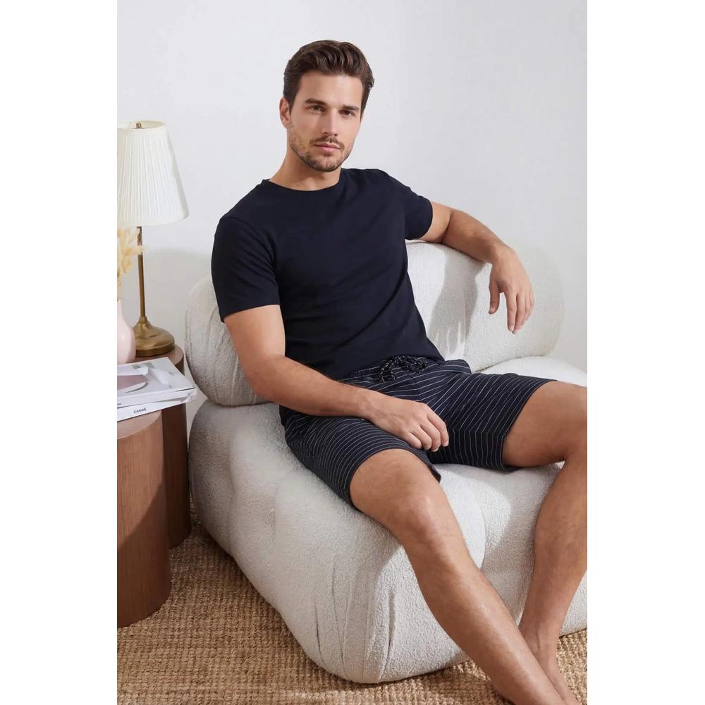 Темно-синий пижамный комплект Regular/Normal Cut Bottom Striped Knitted Tmnss26Pt00036 1