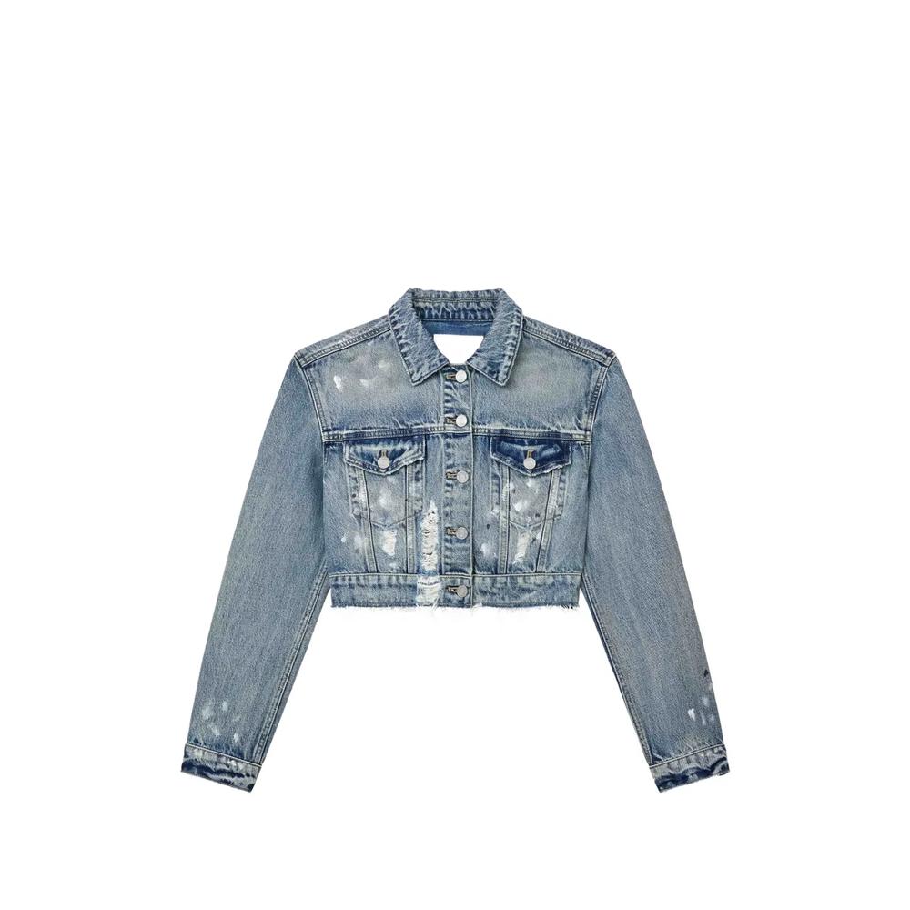 paint-splatter cropped denim jacket 1