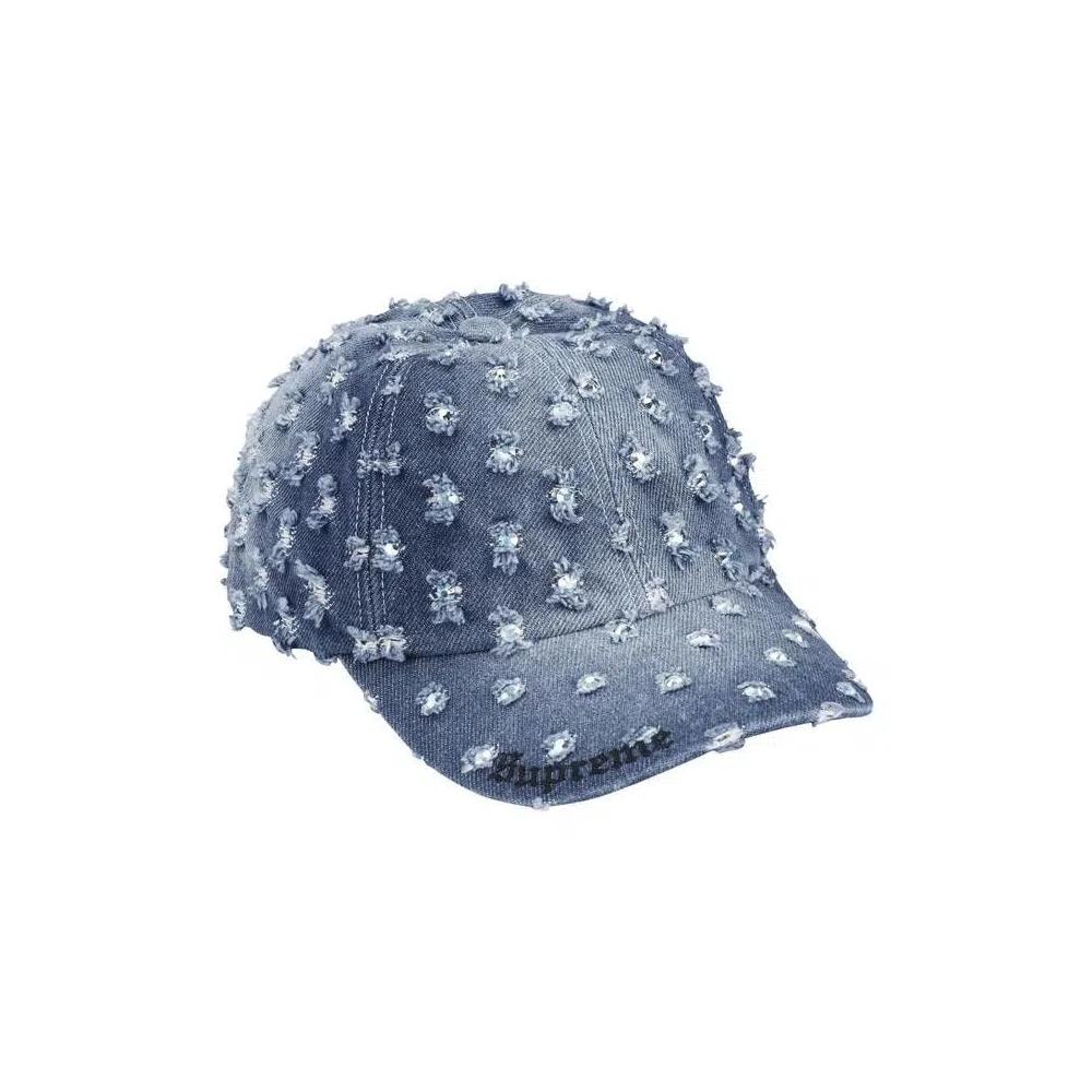 Кепки Supreme Hole Punch Rhinestone Denim 6-Panel 'Washed Indigo' 1