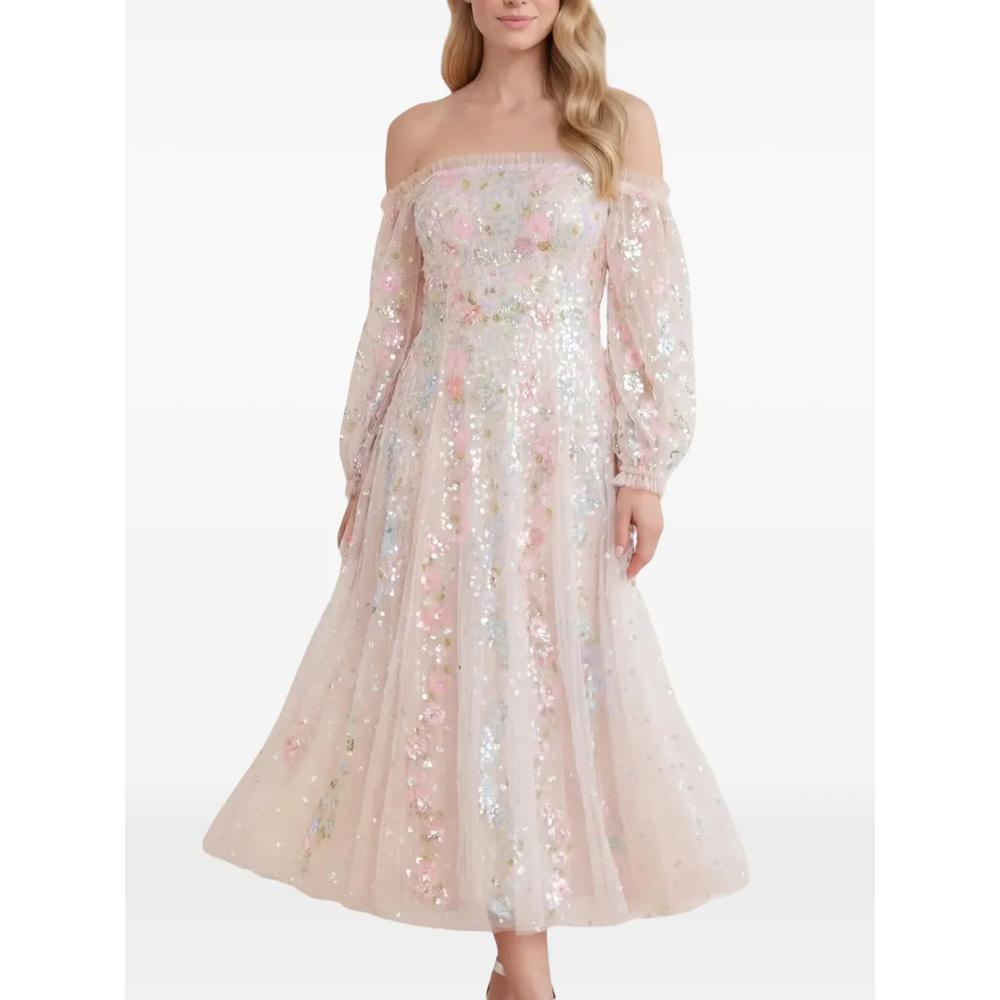 Confetti sequin-embellished off-shoulder dress 1
