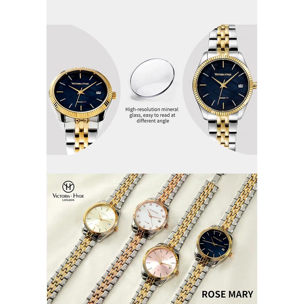 Женские часы Rose Mary 32 мм с перламутровым циферблатом и двухцветным браслетом, черный 6