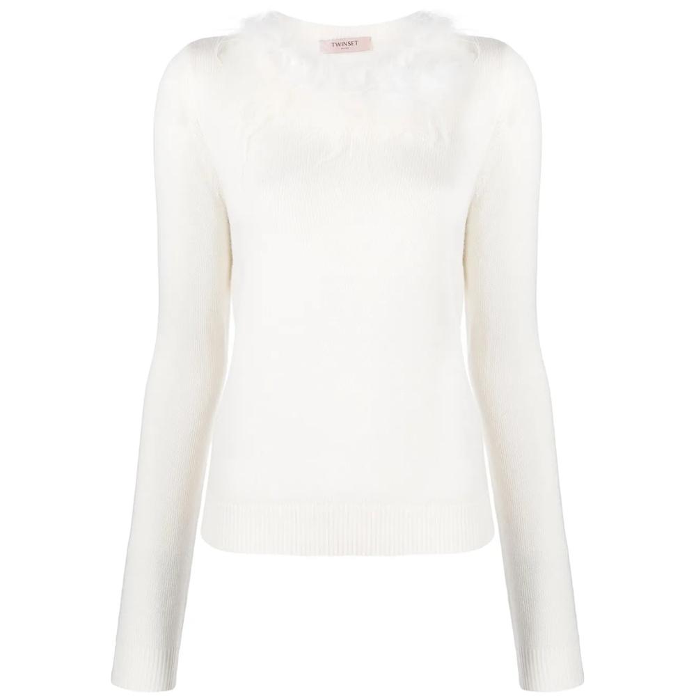 faux fur-trim knitted top 1