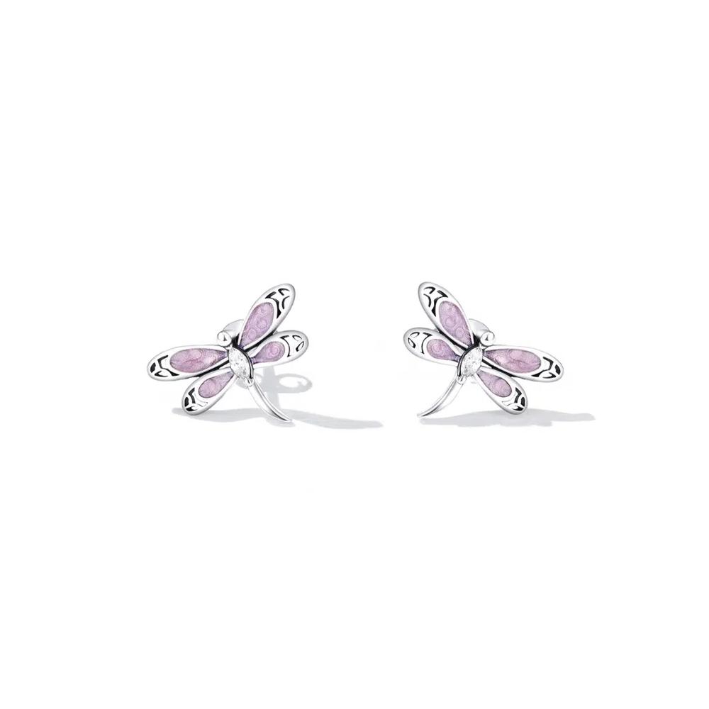Серьги-гвоздики Solid 925 Sterling Silver Purple Duo Vintage Dragonfly 2