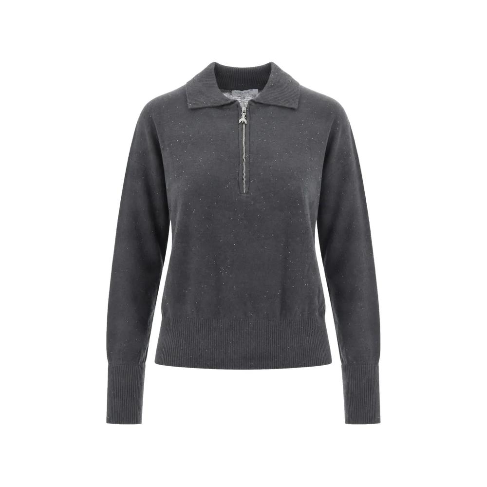 sequin-embellished quarter-zip sweater polo top 1