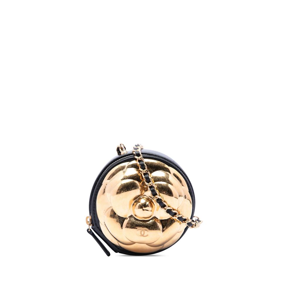 2021-2026 CC Lambskin and Metal Camellia Round Clutch with Chain crossbody bag 1