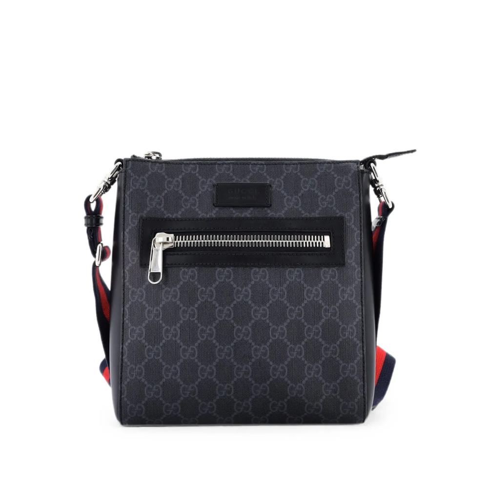 Маленькая сумка через плечо Web Strap Front Zip Messenger Bag GG Coated Canvas 1