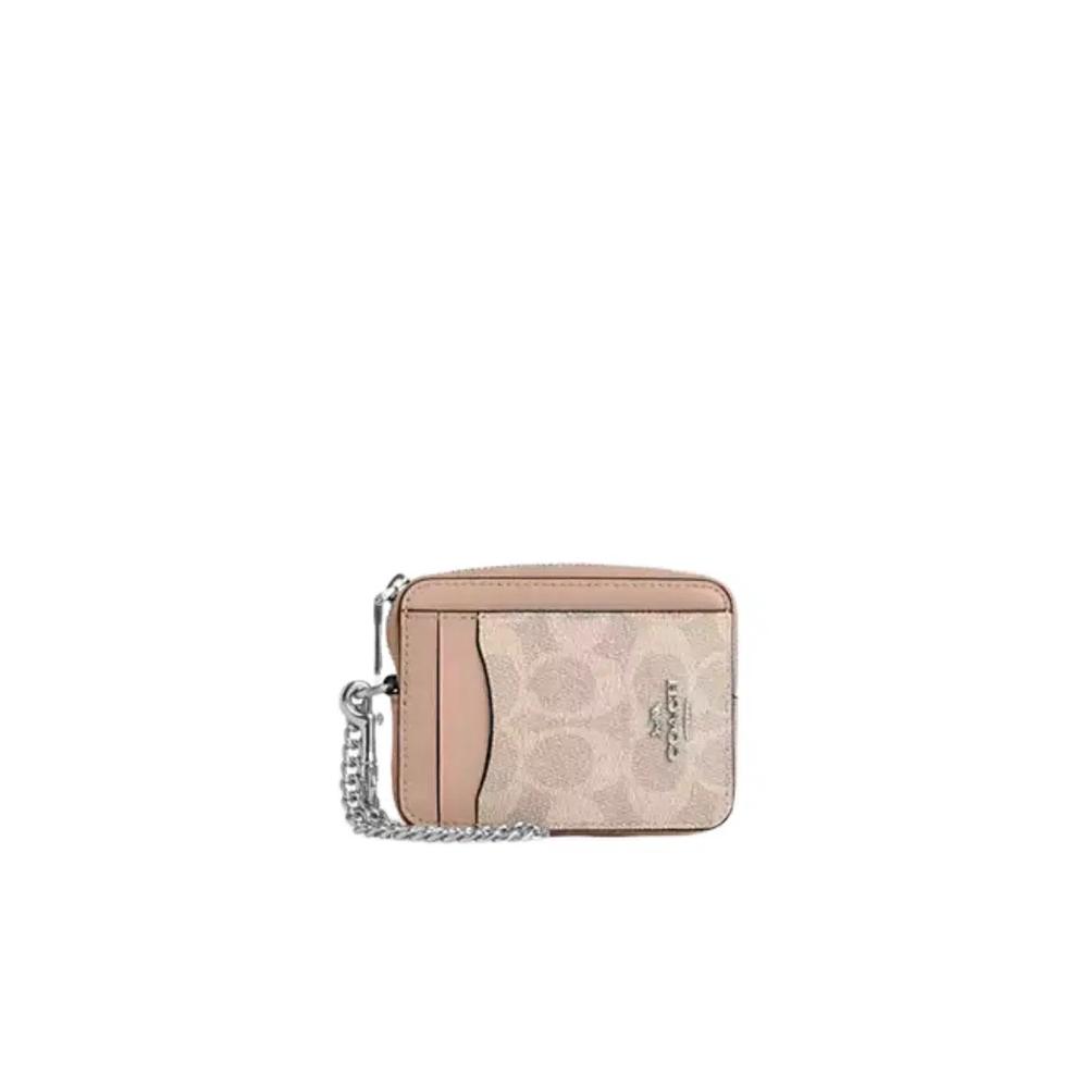 Coach Zip Signature Canvas Card Case в песочном таупе CW883 1