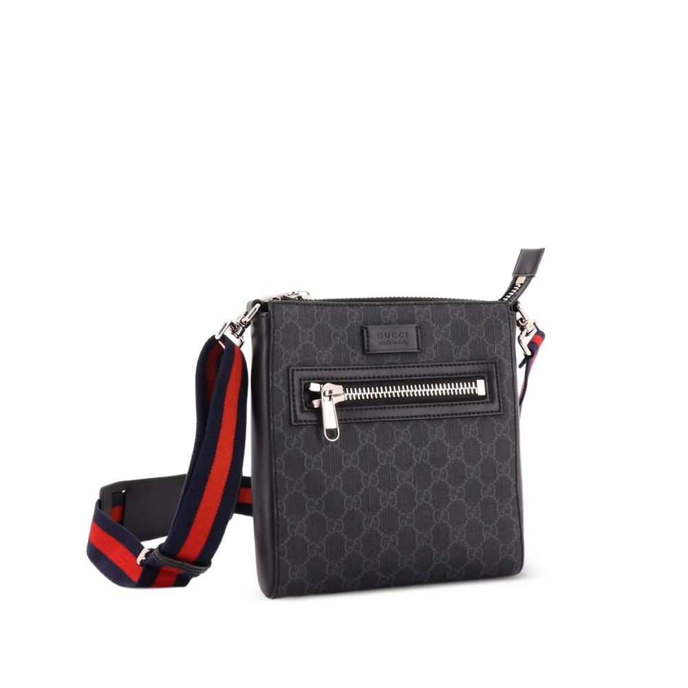 Маленькая сумка через плечо Web Strap Front Zip Messenger Bag GG Coated Canvas 1