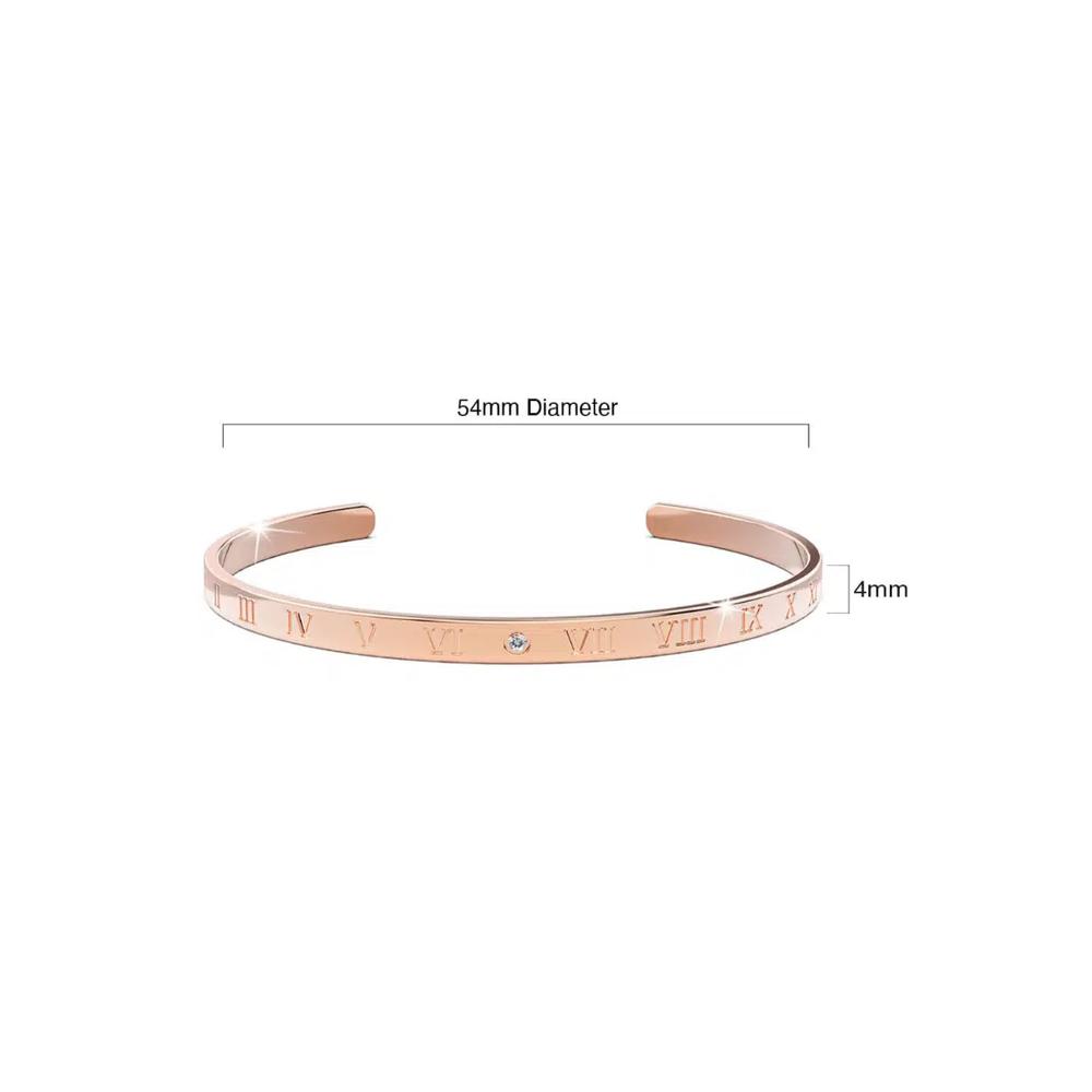 Браслет-манжета Timeless Roman Numerals из титана с розовым золотом и натуральным бриллиантом 0,005 карата 7
