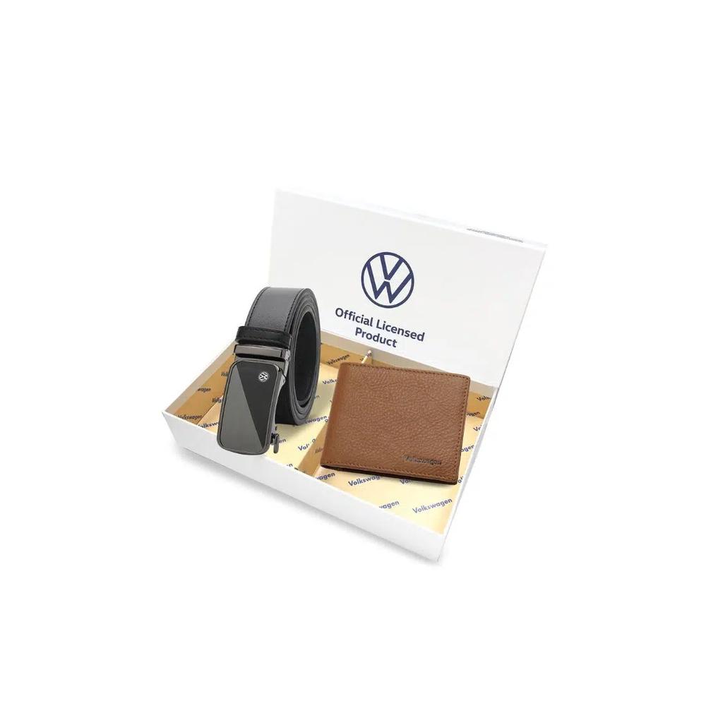Подарочный набор - Кошелек из натуральной кожи с RFID-защитой + Автоматический ремень 40 мм - Черный / Коричневый 1