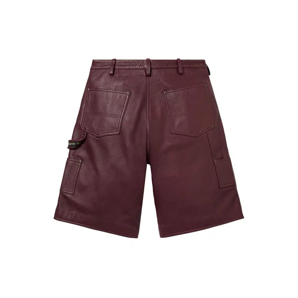 Шорты Supreme Leather Double Knee Painter Short 'Burgundy' 2
