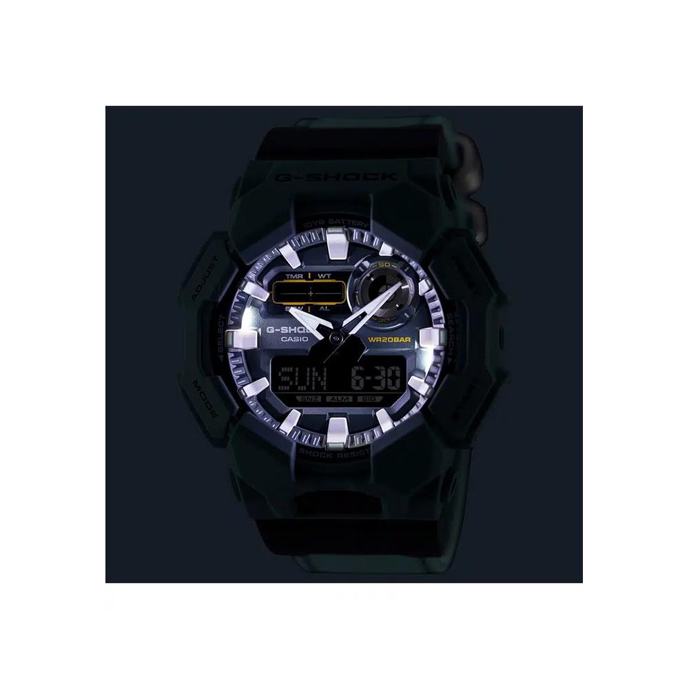GA-010CE-2A Мужские аналого-цифровые часы с зеленым тканевым ремешком 7