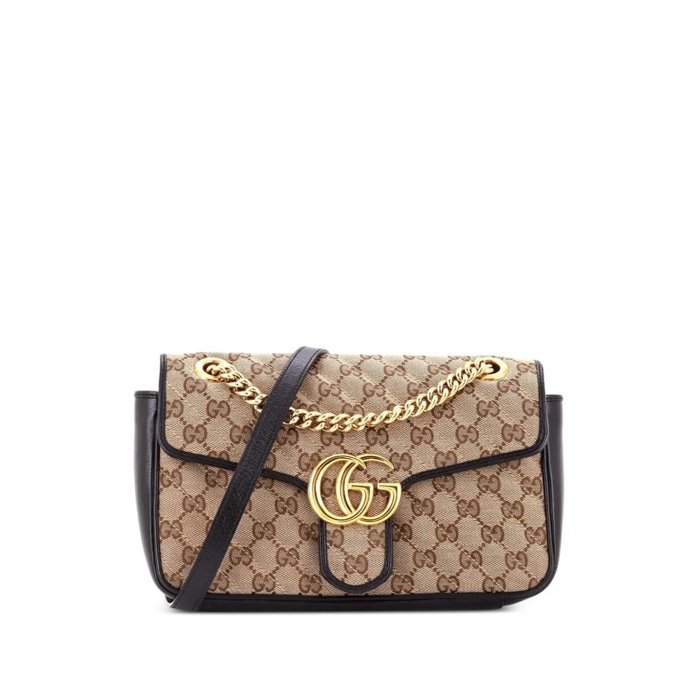 Маленькая сумка на плечо GG Marmont Flap Bag Diagonal Quilted GG Canvas with Leather 1