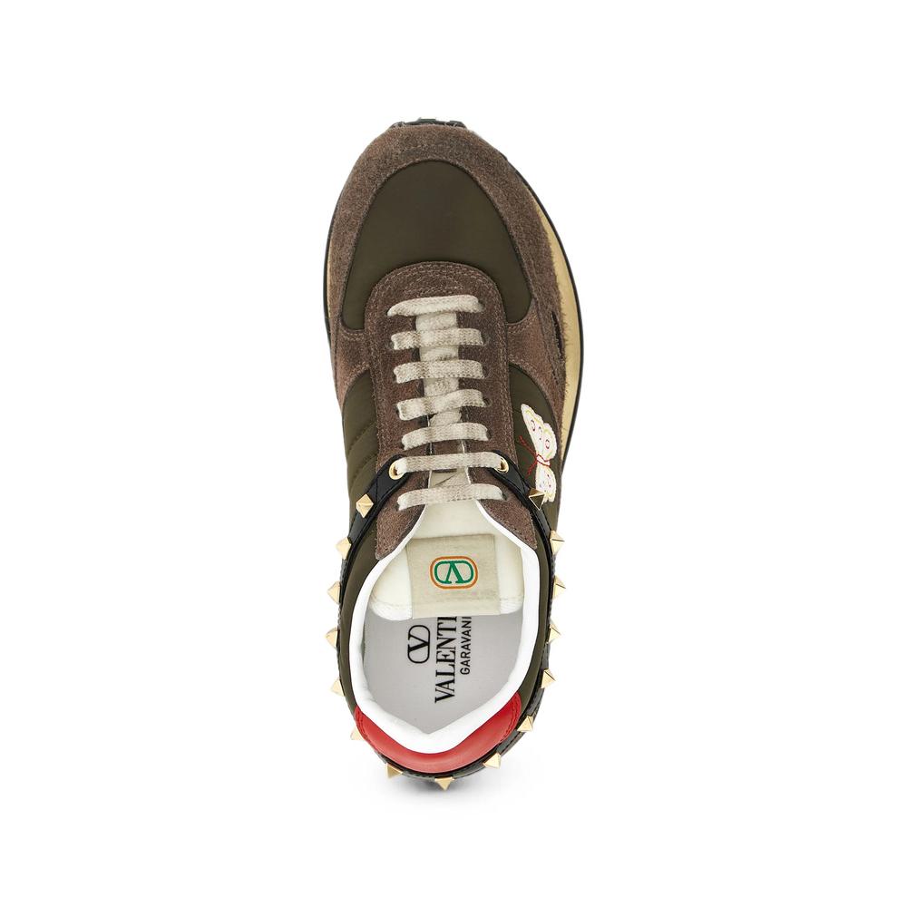 Stud Up trainer in split leather and nylon with butterfly embroidery 3